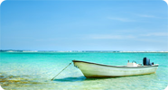 row boat on tropical waters